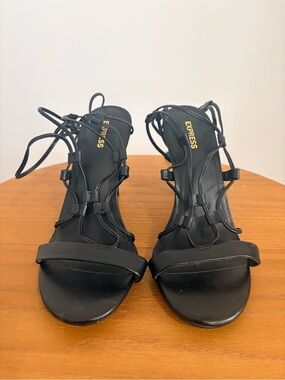 Express Black Strappy Lace-Up Heels